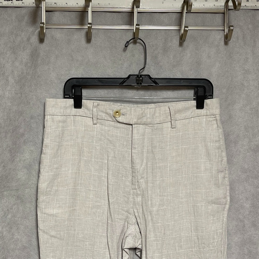 Banana Republic Pants Men 32x29 Tan Glen Plaid Linen Cotton Tailored Fit Casual